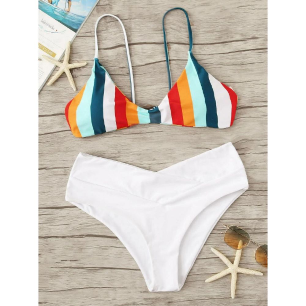 Striped Colorblock Bikini Top